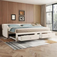Divano letto 90x200 cm con letto estraibile e 2 cassetti, senza materasso, Beige