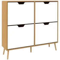 Mobile Scarpiera in Truciolato e Pino con 4 Cassetti e 2 Ripiani Regolabili per ogni Cassetto, 95x26x95 cm