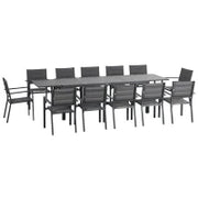 Set da Giardino con Tavolo Estensibile per 8/12 persone, 12 Sedie Impilabili, in Alluminio e Tessilene, Grigio