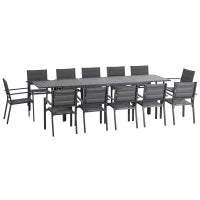 Set da Giardino con Tavolo Estensibile per 8/12 persone, 12 Sedie Impilabili, in Alluminio e Tessilene, Grigio