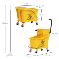 Secchio Lavapavimenti Professionale 36L con Mocio, Strizzatore, Ruote e Manico, 55x37x65 cm, Giallo
