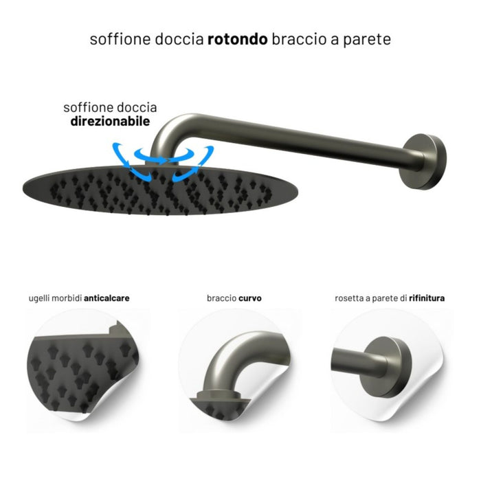 Set per doccia soffione tondo in acciaio inox 250 millimetri canna di fucile *** finitura- canna di fucile, confezione 1