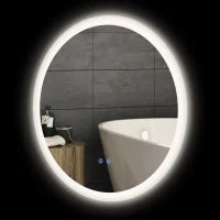 kleankin Specchio Bagno con Luci LED Regolabili, Controllo Touch e Design Antiappannamento, Ø60 cm