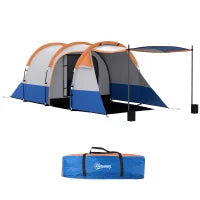 Tenda da Campeggio Impermeabile con 2 Aree e 3 Ingressi, Poliestere e Fibra di Vetro, 420x200x150 cm, Arancione