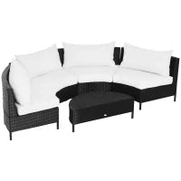Divano da Esterno in Rattan, Set 5 Pezzi con Pouf, Salottino per il Giardino Nero e Bianco 96cmx 68cmx 65cm