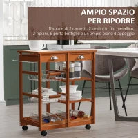 Carrello da Cucina Multiuso in Legno di Pino 74 x 37 x 76cm Marrone Chiaro