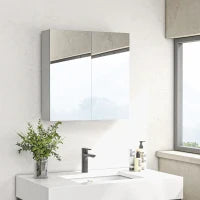 kleankin Armadio da Muro per Bagno con Specchio, Armadietto Portaoggetti, 2 Porte, 3 Livelli, Ripiano Regolabile, 60 x 15 x 60 cm, Bianco