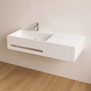 Lavabo in artificial stone bianco opaco matt modello alex sospeso con porta salviette *** confezione 1