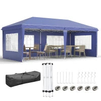 Gazebo da Giardino 6x3 m Regolabile in Altezza con Pareti Removibili, in Acciaio e Poliestere, Blu
