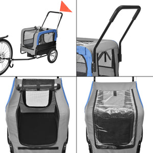 Rimorchio 2in1 per Bicicletta e Passeggiata per Cani e Animali Domestici Fino a 20 kg - Blu-Grigio-Nero pro.tec