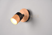 ARUNI SPOT SINGOLO ORIENTABILE METALLO NERO E LEGNO NATURALE H. 13,5CM 1 LUCE ATTACCO GU10