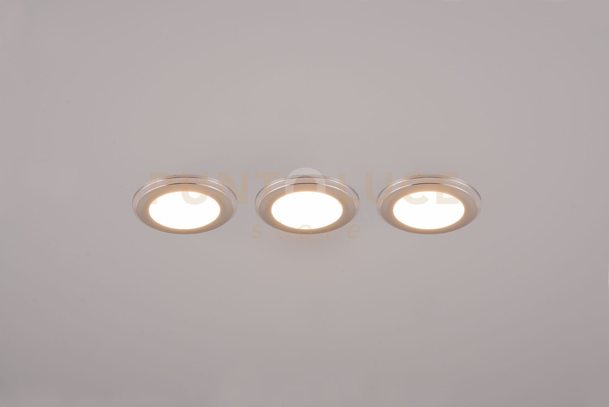 ARGUS KIT 3 FARETTI DA INCASSO LED 1W-4W 350lm, 3000K ROTONDI BORDO CROMATO + FUNZIONE RGB D. 8,2CM DIMMERABILE