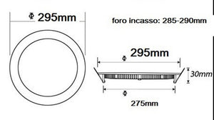 Faretto LED da incasso 24W Rotondo Luce Naturale 4000k slim diametro  29cm faretto led incasso bianco F56-24W