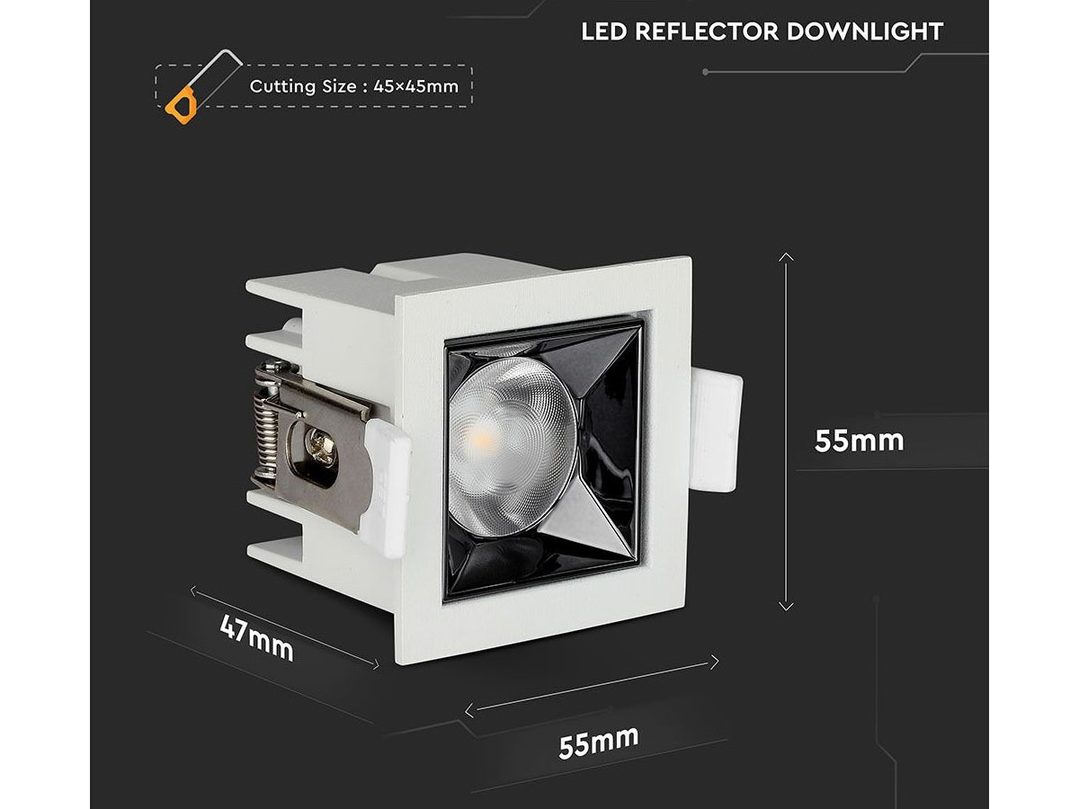 Faretto Led Da Incasso Quadrato 4W Freddo 5700K UGR<19 Riflettore 38° CRI>90 Chip Samsung SKU-985