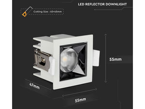 Faretto Led Da Incasso Quadrato 4W Freddo 5700K UGR<19 Riflettore 38° CRI>90 Chip Samsung SKU-985
