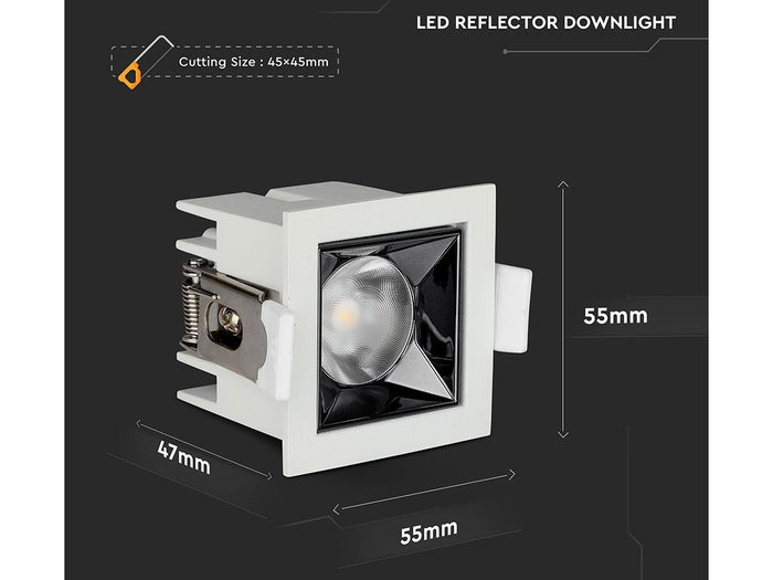 Faretto Led Da Incasso Quadrato 4W Freddo 5700K UGR<19 Riflettore 38° CRI>90 Chip Samsung SKU-985