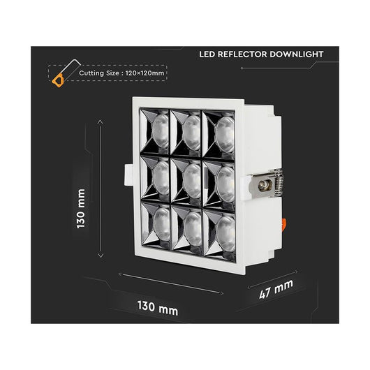 Faretto Led Da Incasso Quadrato 9X4W Neutro 4000K UGR<19 Riflettore 38° CRI>90 Chip Samsung SKU-998