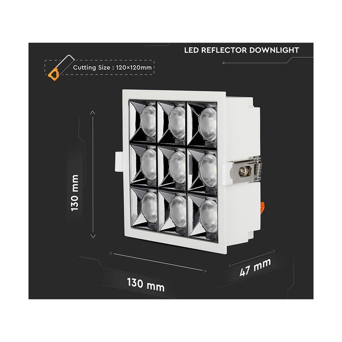 Faretto Led Da Incasso Quadrato 9X4W Neutro 4000K UGR<19 Riflettore 38° CRI>90 Chip Samsung SKU-998