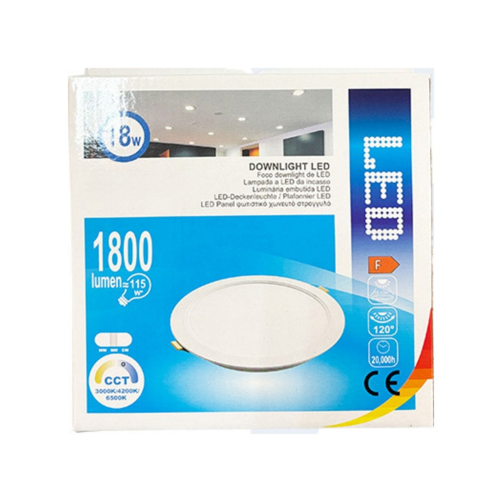 Faretto Led da Incasso CCT 18W 1800lm, D170X30mm, Foro 140mm, 3 Colori 3000K 4200K 6500K Angolo 120° IP20