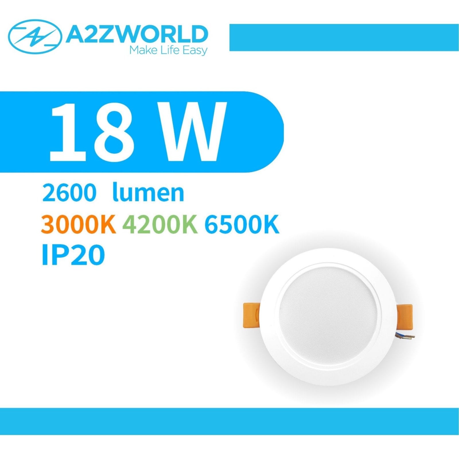 Faretto Led da Incasso CCT 18W 1800lm, D170X30mm, Foro 140mm, 3 Colori 3000K 4200K 6500K Angolo 120° IP20