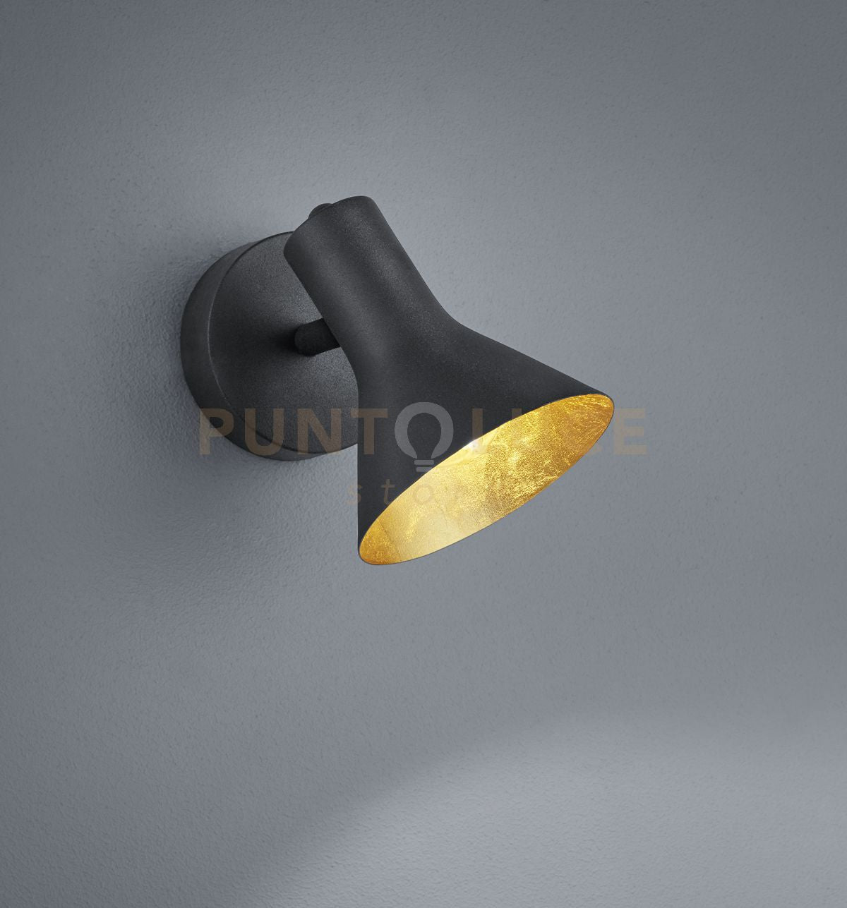 NINA SPOT SINGOLO ATTACCO 1 LUCE E14 DIFFUSORE METALLO NERO + ORO H.18,5CM