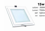 Faretto Pannello LED Vetro 15W Quadrato Incasso Luce Bianca Fredda 6000K