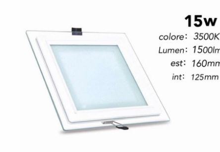Faretto Pannello LED Vetro 15W Quadrato Incasso Luce Bianca Fredda 6000K