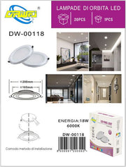 Faretto Pannello Vetro 18W Quadrato Luce Naturale 4000K