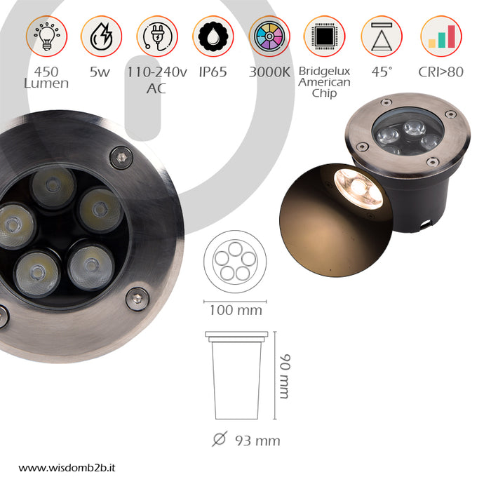 Faretto Segnapasso Led Incasso calpestabile 5w luce Calda 3000K XC-B9003