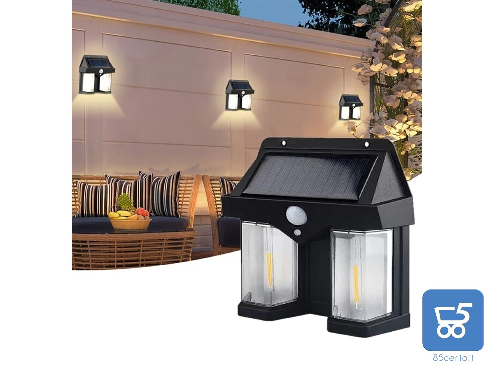 Faretto Solare LED Luce Calda Resistente all'Acqua Sensore di Movimento Auto Spegnimento