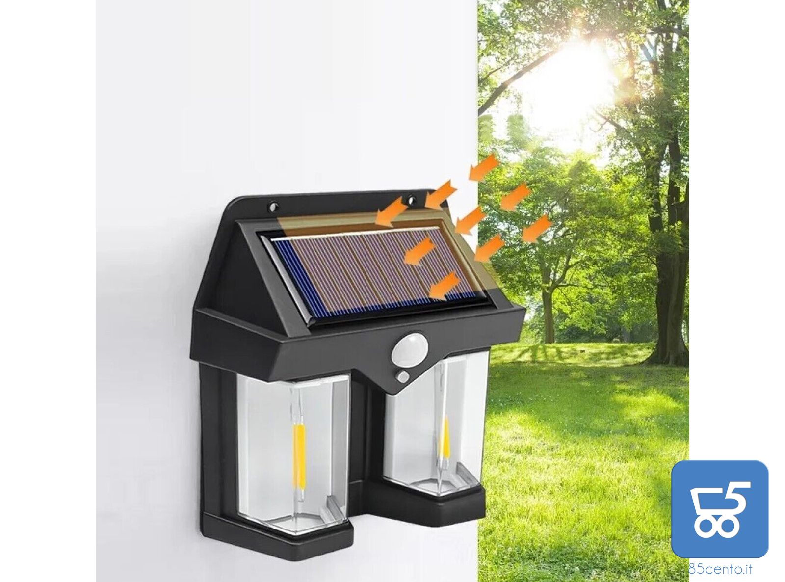 Faretto Solare LED Luce Calda Resistente all'Acqua Sensore di Movimento Auto Spegnimento