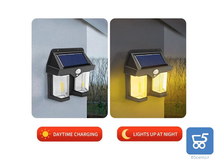 Faretto Solare LED Luce Calda Resistente all'Acqua Sensore di Movimento Auto Spegnimento