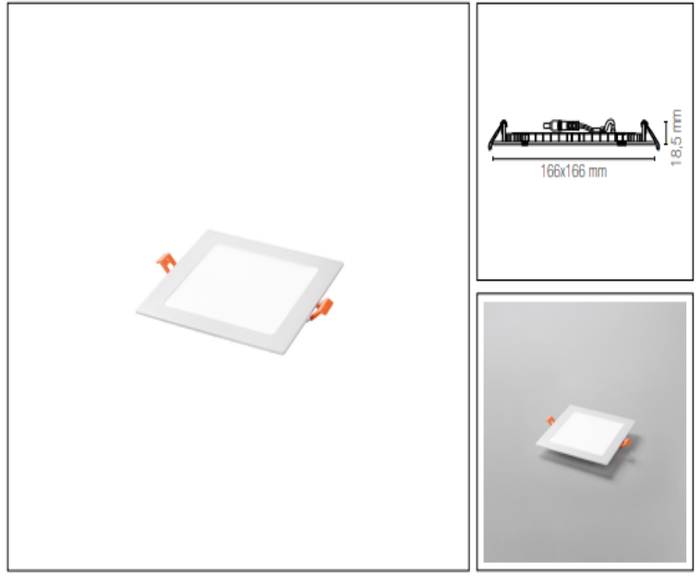 Faretto ad incasso LED FLAP quadrato ultrasottile bianco opaco 12W Luce fredda 6500K 1260LM