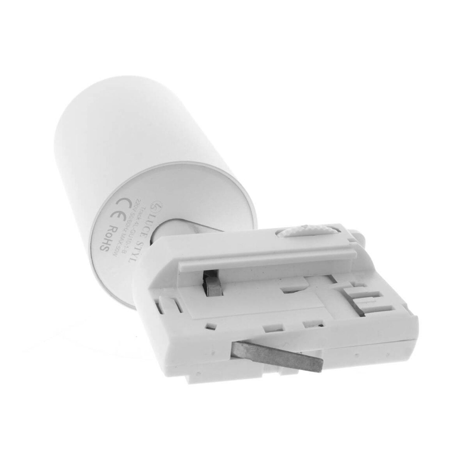 Faretto da binario trifase GU10 orientabile e ruotabile, attacco 4 fili, compatibile con 3 linee di accensione, max 50W, 220V, Bianco