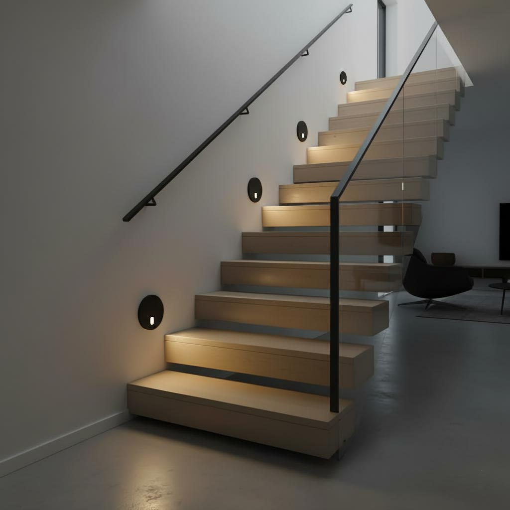 Faretto segnapassi LED incasso 4W 3000K dimmerabile luce per interni scale gradini ingresso Tondo Nero 230V