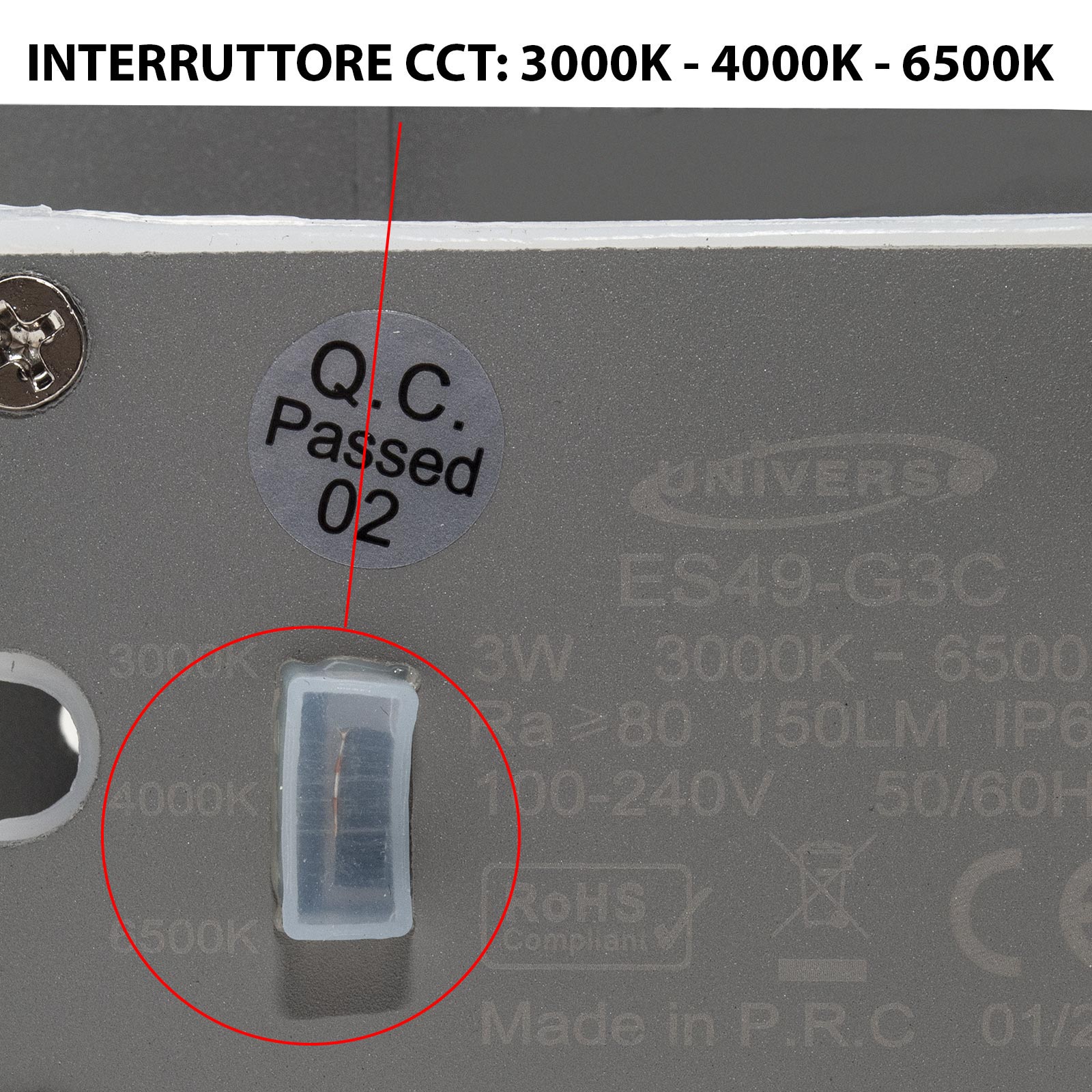 Faretto segnapassi IP65 LED 3W incasso scatola 503 scale giardino viale gradini 230V COLORE GRIGIO LUCE LED CCT da 3000K a 6000K