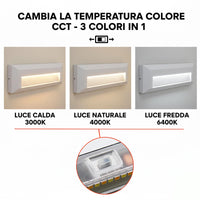 Faretto segnapassi rettangolare slim LED 6W CCT per esterni IP65 luce regolabile 3000K-6000K giardino parete muro 230V COLORE BIANCO