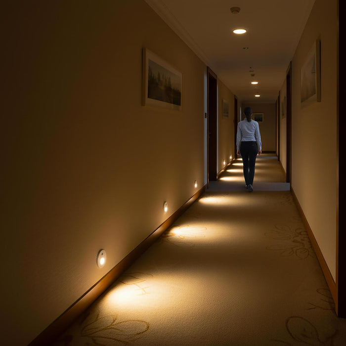 Faretto segnapassi luce LED da incasso con sensore movimento PIR potenza regolabile 4W 2W scale corridoio Tondo Bianco 230V