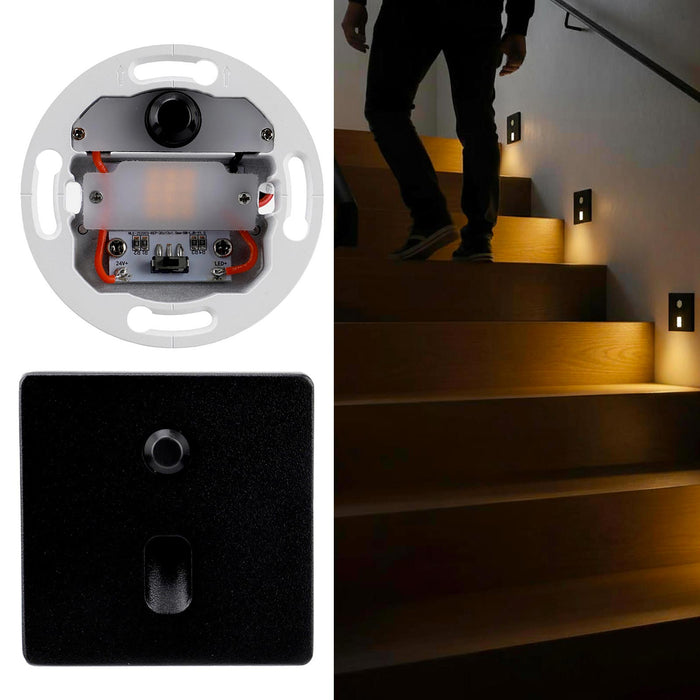 Faretto segnapassi luce LED da incasso con sensore movimento PIR potenza regolabile 4W 2W scale corridoio Quadrato Nero 230V