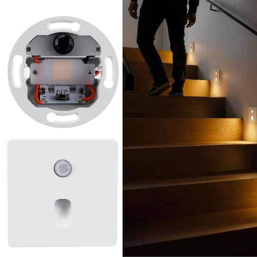 Faretto segnapassi luce LED da incasso con sensore movimento PIR potenza regolabile 4W 2W scale corridoio Quadrato Bianco 230V