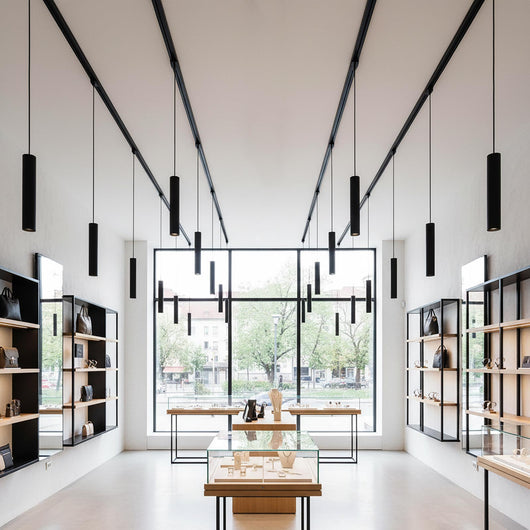 Pendente track binario trifase attacco GU10 lampada sospensione moderna luce negozio vetrina ufficio cucina COLORE NERO