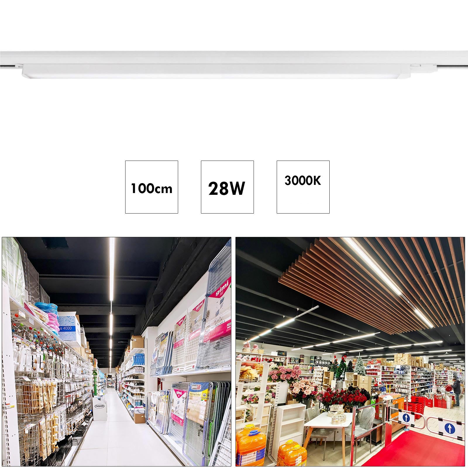 Barra LED faretto track binario trifase 28W alluminio nero bianco luce lineare negozio ufficio abitazione moderna 100cm BIANCO 3000K