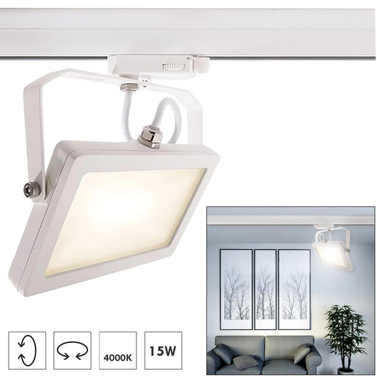 Faretto track per binario trifase LED 15W bianco luce con staffa orientabile illuminazione negozio vetrina showroom 230V 4000K