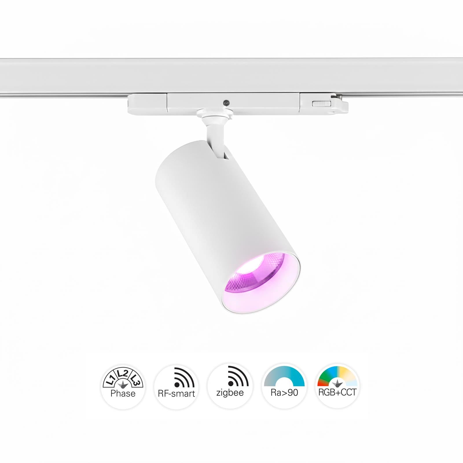 Faretto orientabile Track LED SPOT Trifase Smart RGB CCT Zigbee 3.0 RF luce colorata illuminazione vetrine negozio bar COLORE BIANCO