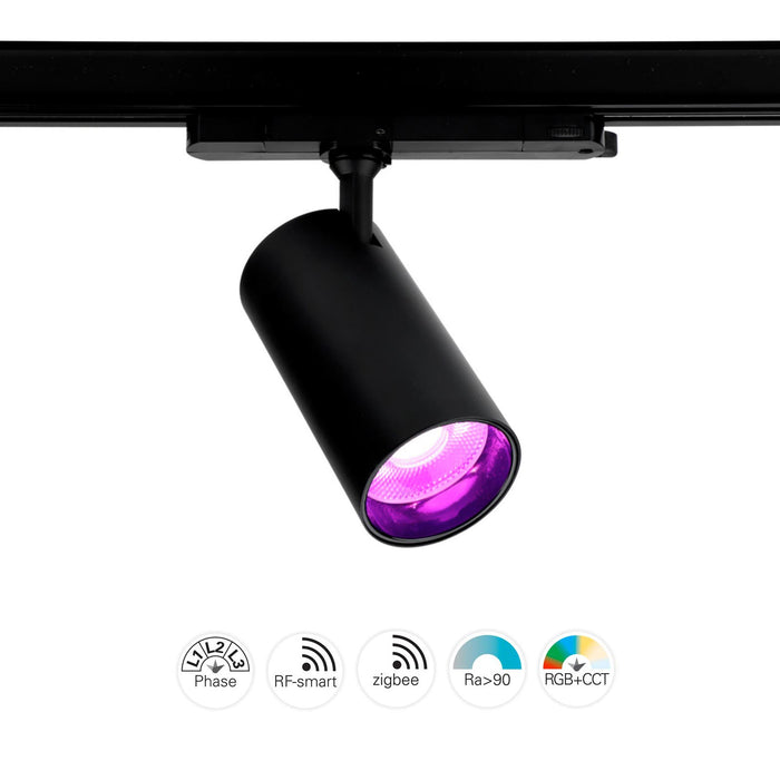 Faretto orientabile Track LED SPOT Trifase Smart RGB CCT Zigbee 3.0 RF luce colorata illuminazione vetrine negozio bar COLORE NERO