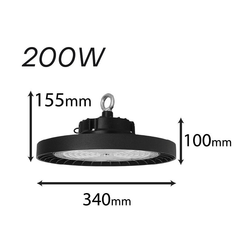Faro LED Industriale UFO 200W 150W 100W Regolabile, 32000LM 160lm/W 4000K Neutro IP65 Dimmerabile 0-10V, Lampada LED High Bay Rotonda per Capannoni Magazzini 5 Anni Garanzia