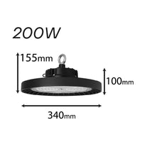 Faro LED Industriale UFO 200W 150W 100W Regolabile, 32000LM 160lm/W 4000K Neutro IP65 Dimmerabile 0-10V, Lampada LED High Bay Rotonda per Capannoni Magazzini 5 Anni Garanzia