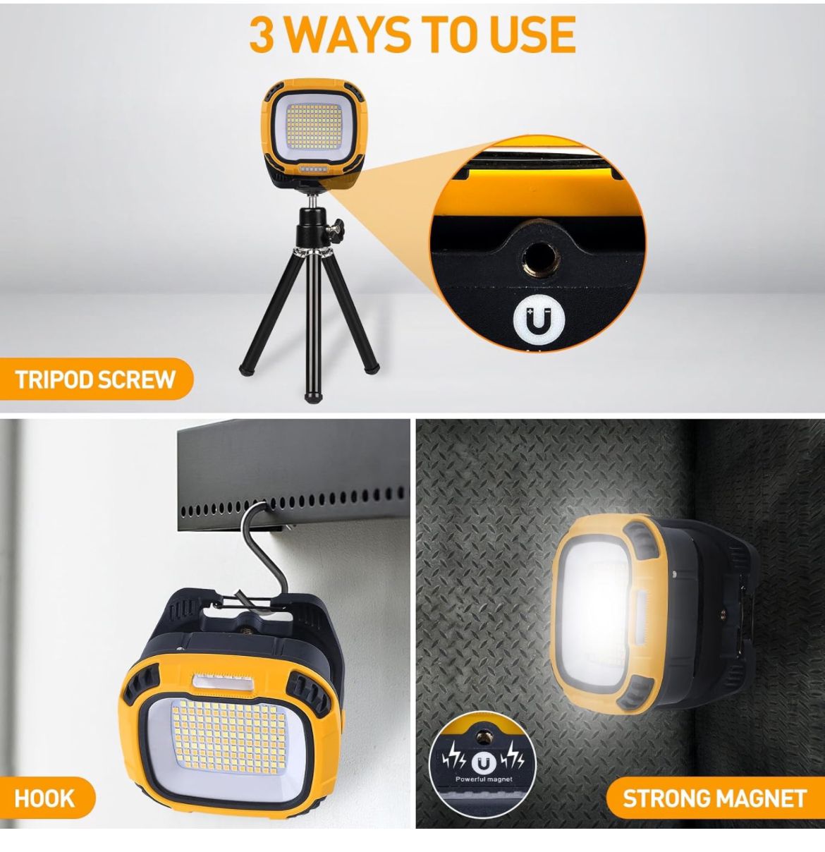 Faro Lampada Torcia Lavoro Portatile 136 LEd Led ricaricabile USB W892-2