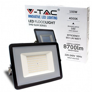 Faro Led Flood Light 100W 8700lm IP65 Slim 261X217X32mm Carcassa Nera Luce 4000K SKU-215965