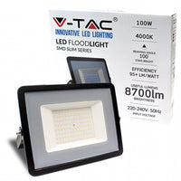 Faro Led Flood Light 100W 8700lm IP65 Slim 261X217X32mm Carcassa Nera Luce 4000K SKU-215965